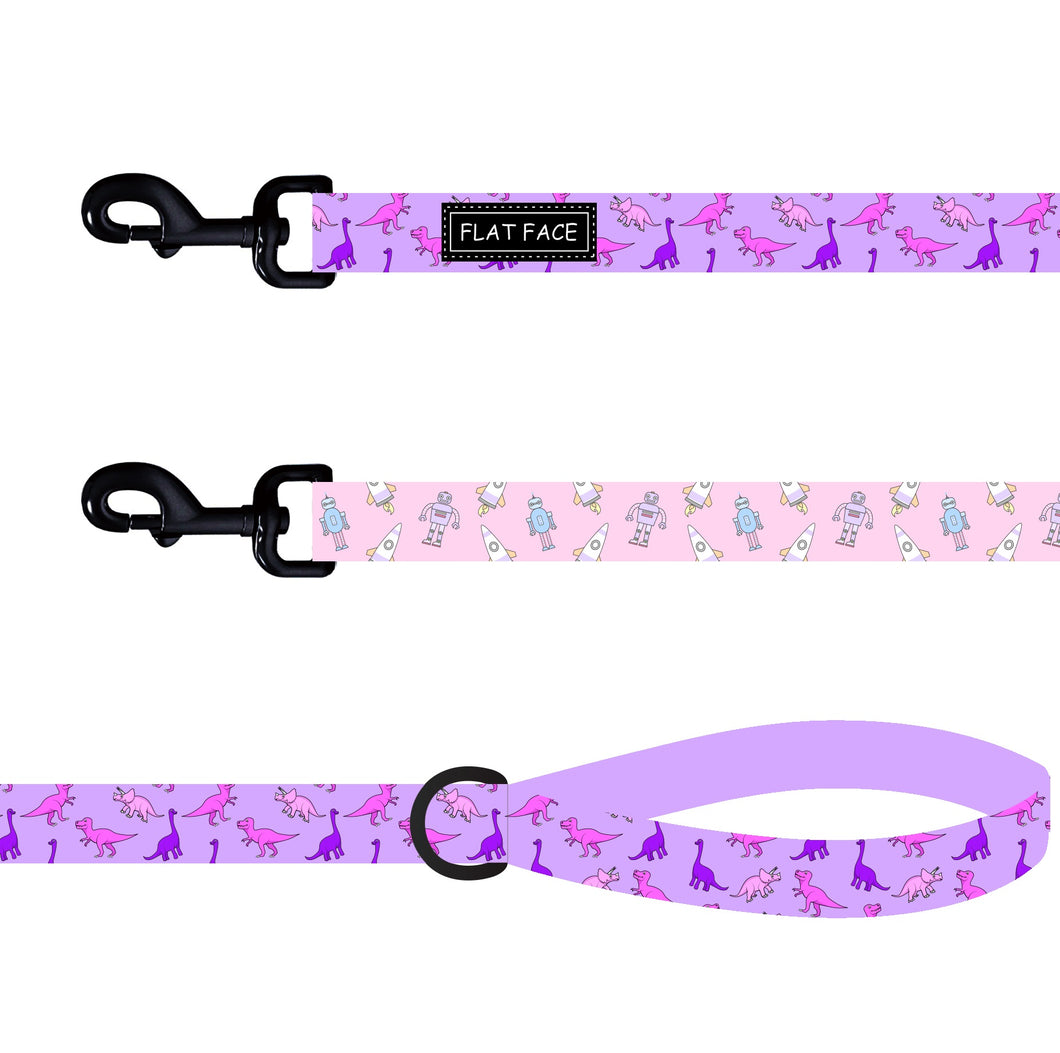 Flat Face Duo Reversible Leash / Lead - Pink Dino Bot - Flat Face