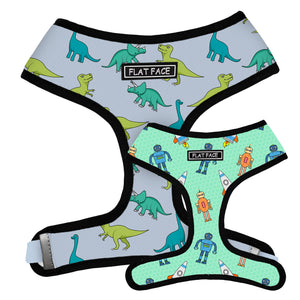 Flat Face Duo Reversible Harness and Leash / Lead Set - Dino Bot - Flat Face